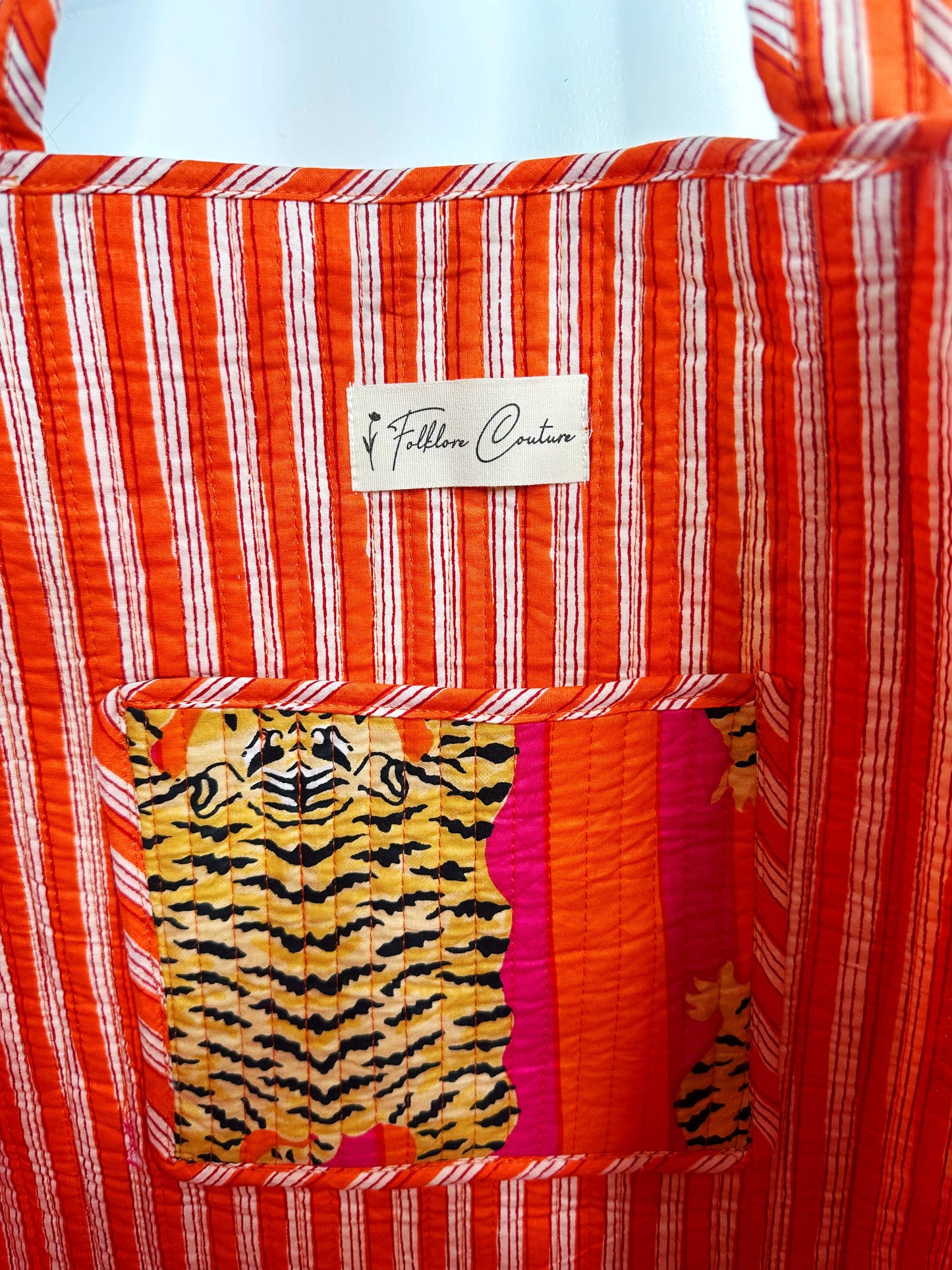 Quilted Tiger Print Tote Bag | Large Travel Bag | Gifts