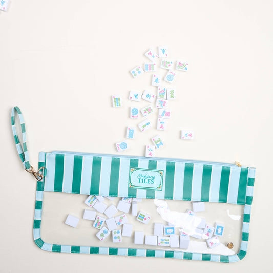 Mahjong Tile Keeper Pouch–Sicily Stripes Teal