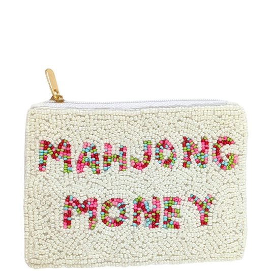 SEED BEAD MAHJONG MONEY COIN PURSE POUCH BAG, HD 00786