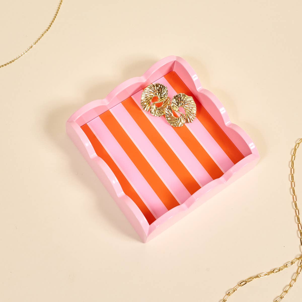 Scallop Trinket Tray–Sicily Stripes Pink