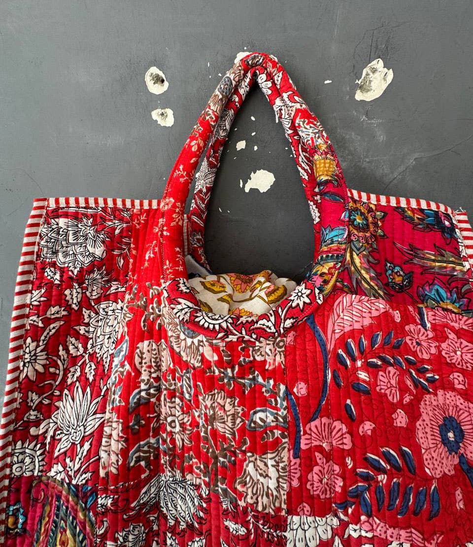 Fashion Bag Block Printed Cotton Quilted Patchwork Large Bag