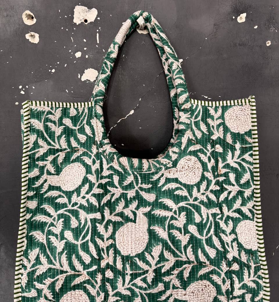 Organic Cotton Bag Quilted Travel Bag Block Printed Tote Bag