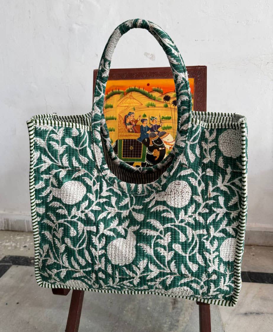 Organic Cotton Bag Quilted Travel Bag Block Printed Tote Bag