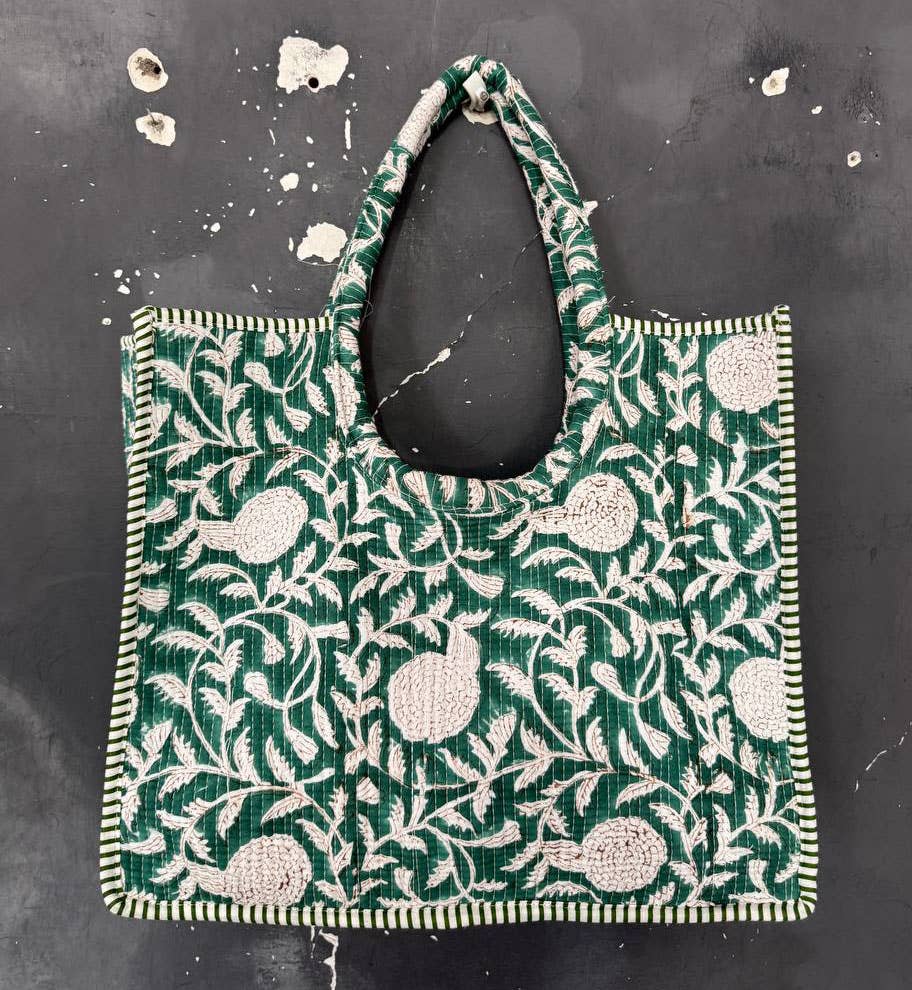 Organic Cotton Bag Quilted Travel Bag Block Printed Tote Bag