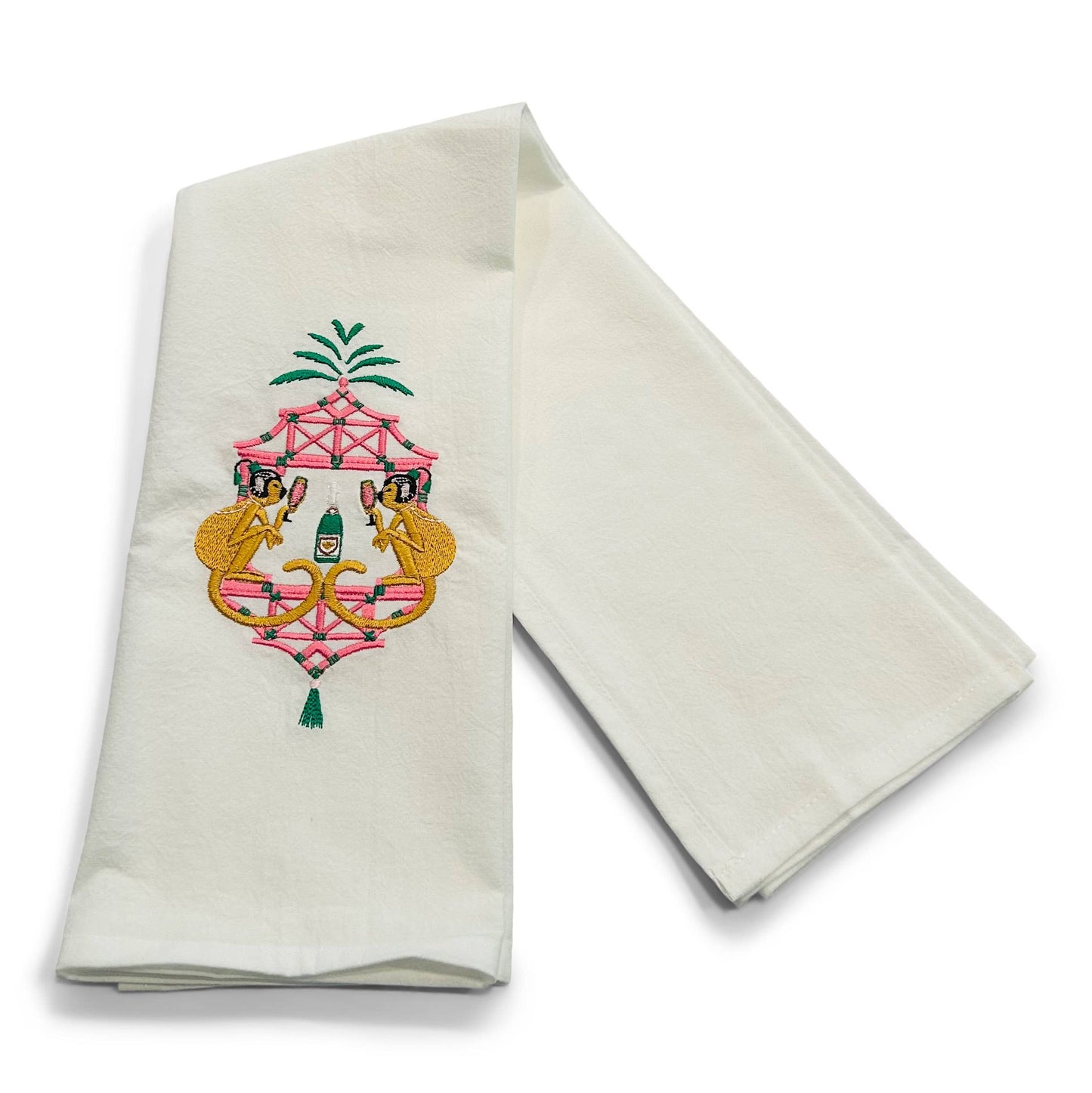 Towel - Celebrating Monkeys in Pagoda Crest on white