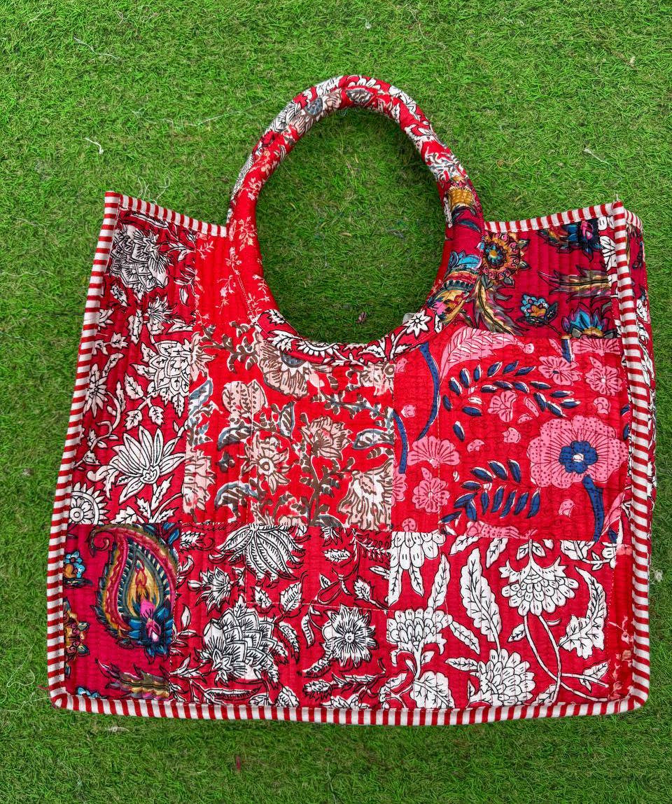 Fashion Bag Block Printed Cotton Quilted Patchwork Large Bag