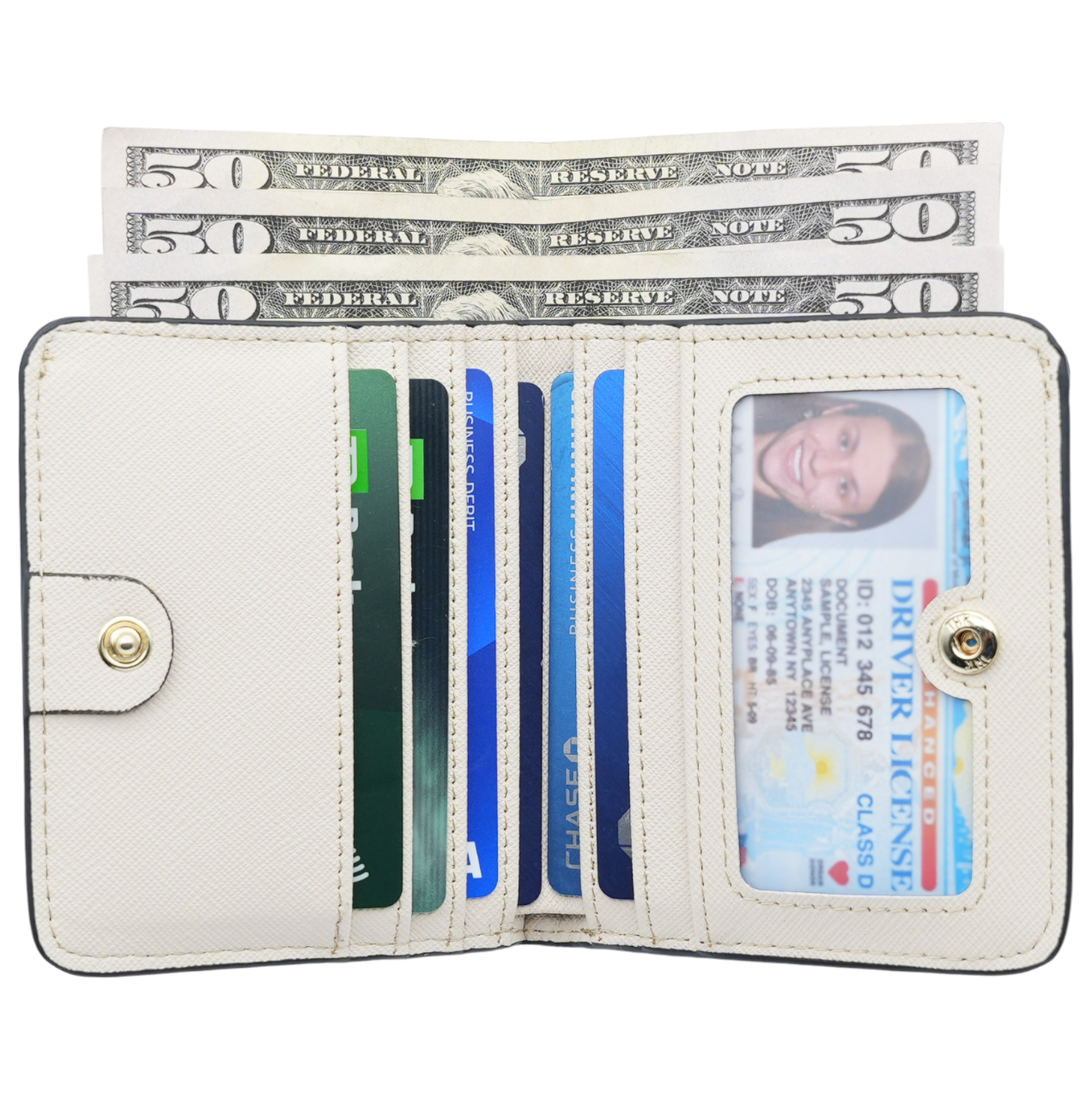 Women's Small Compact Bifold Luxury Wallet With Window ID