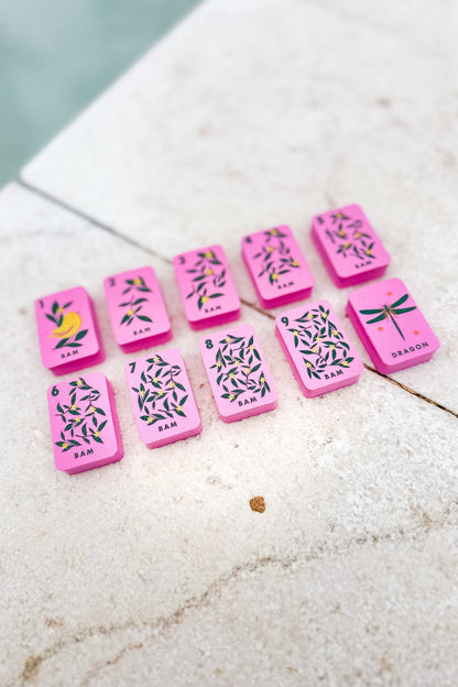 Floating Mahjong Tiles in Floral Pink for the Pool