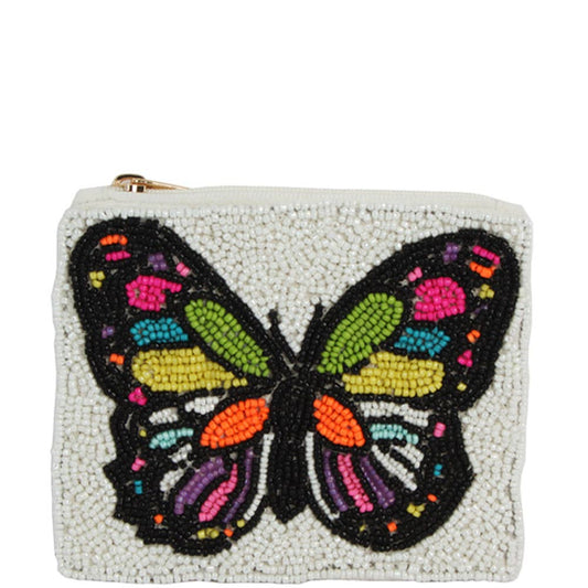 WHITE RAINBOW BUTTERFLY THEME FULL SEED BEAD COIN, HD 00428