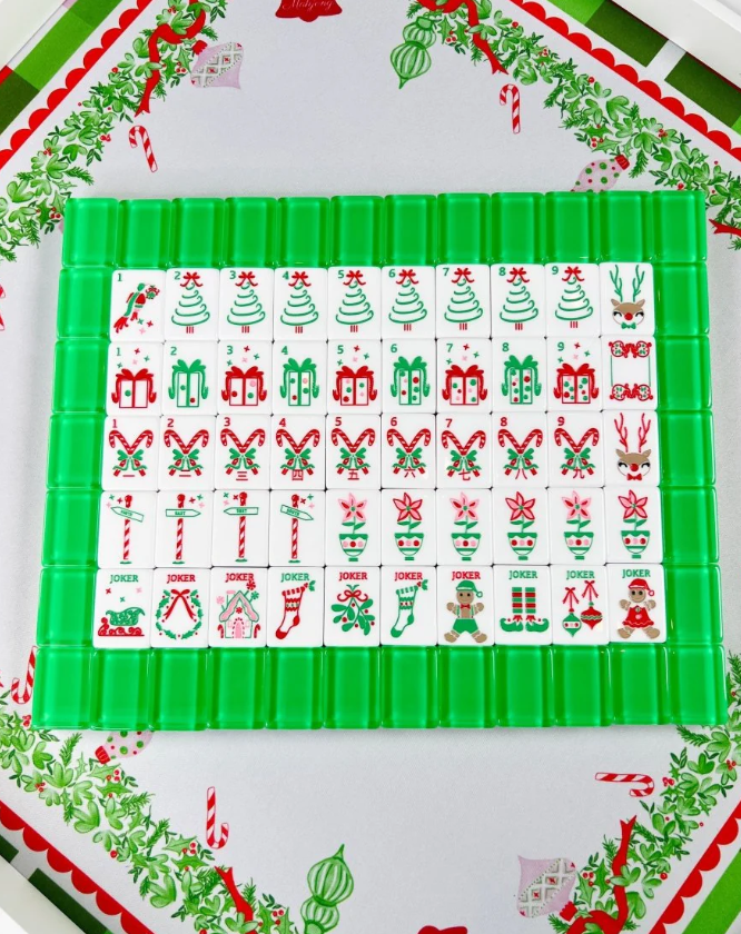Holly Jolly Christmas Mahjong Tiles with Mat & Shufflers