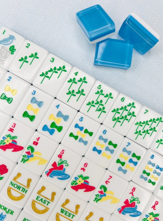 Mint and Roses Mahjong Tile Set with Mat & Shufflers