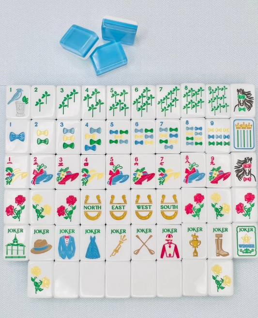 Mint and Roses Mahjong Tile Set with Mat & Shufflers
