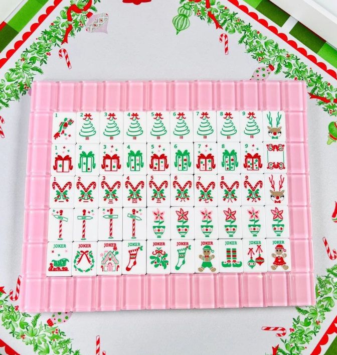 Holly Jolly Christmas Mahjong Tiles with Mat & Shufflers