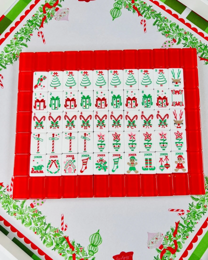 Holly Jolly Christmas Mahjong Tiles with Mat & Shufflers